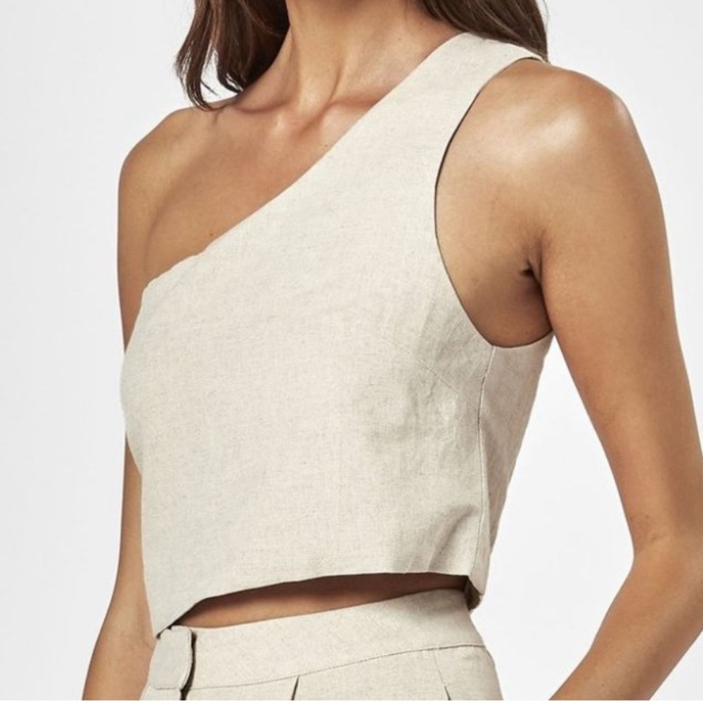 CHARLIE HOLIDAY Tillie Crop One-Shoulder Linen Blend  crop one shoulder, 6 NWT
